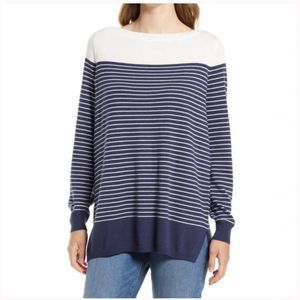 Caslon Colorblock Stripe Pullover Sweater In Navy And Cream Stripe Size L